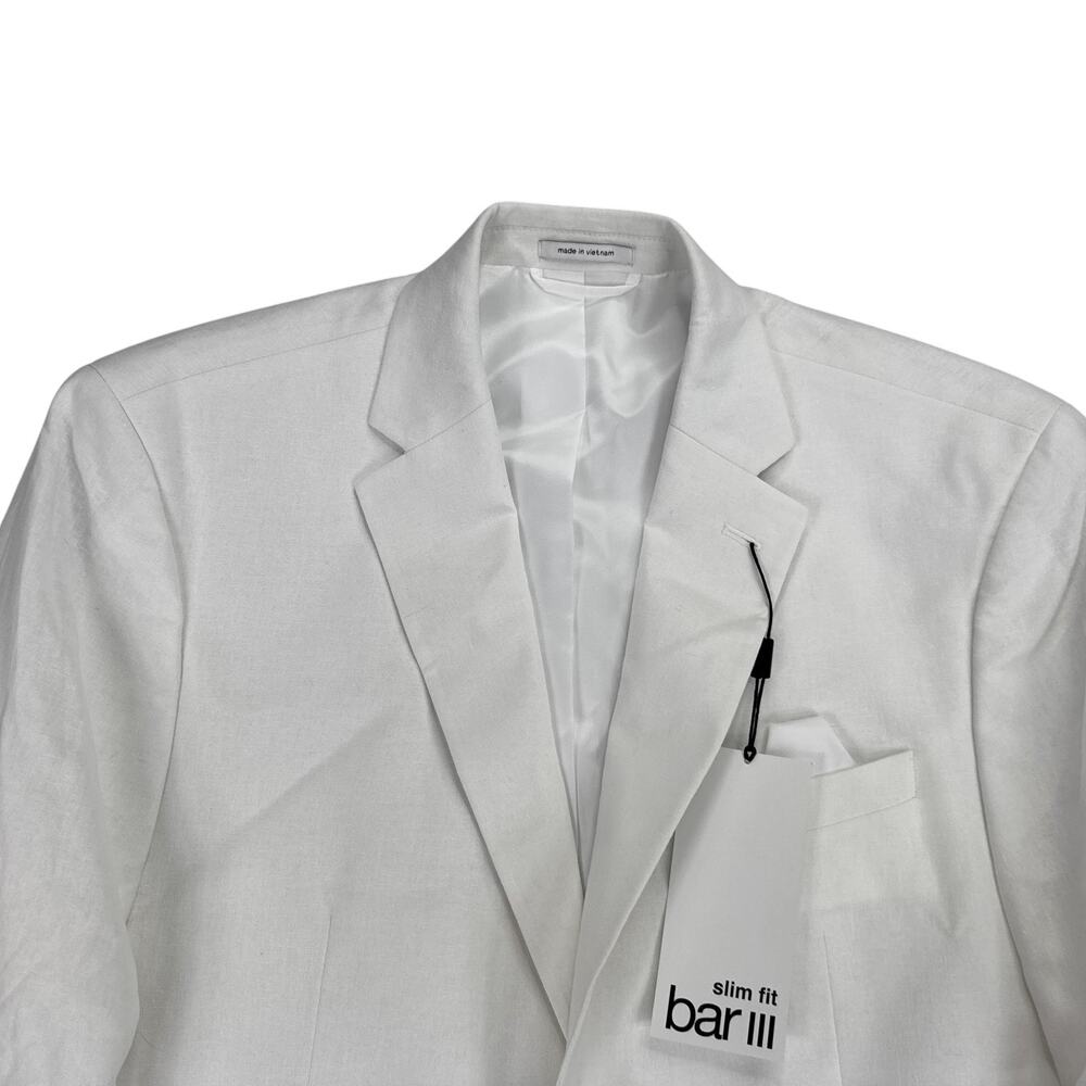 Bar III Mens Slim Fit Linen Cotton Solid Suit Jacket White 42S - Picture 2 of 7